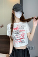 White Real Shot Wholesale Price Retro American BF Style Street Graffiti Design Sense Slim Fit Versatile Round Neck Short-Sleeved Tops for Women