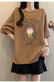 Brown Real Shot of the New 2025 Summer Korean Style Personalized Versatile Printing Age-Reducing Loose Casual Short-Sleeved T-Shirt for Women with Large Size Trend