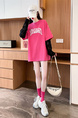 Real shot of 2025 back-collar modal 92% viscose fiber + 8% spandex short-sleeved T-shirt for women in vibrant pink