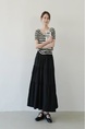 Black French Style Gentle Temperament Skirt Female Summer New High Waist Slimming A-line Large Hem Korean Elastic Waist Long Skirt.