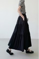 Black French Style Gentle Temperament Skirt Female Summer New High Waist Slimming A-line Large Hem Korean Elastic Waist Long Skirt.