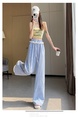 Real Shot Lace Lattice Loose Pants Women's Summer 2025 New High Waist Loose and Slimming Casual Trousers in Light Blue