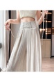White Real Shot Ice Silk Linen Wide-Leg Pants Women's 2025 Summer New High Waist Cotton and Linen Lace-up Belly Contracting Large Swing Yamamoto Culottes.