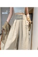Beige Real Shot Ice Silk Linen Wide-Leg Pants Women's 2025 Summer New High Waist Cotton and Linen Lace-up Belly Contracting Large Swing Yamamoto Culottes.