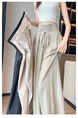Beige Real Shot Ice Silk Linen Wide-Leg Pants Women's 2025 Summer New High Waist Cotton and Linen Lace-up Belly Contracting Large Swing Yamamoto Culottes.