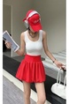 Korean Casual Flower Bud Skirt for Women 2025 Summer High Waist Drawstring Sports Sweater Skirt Hot Girl A-Line Puffy Short Skirt - Red