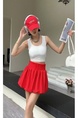 Korean Casual Flower Bud Skirt for Women 2025 Summer High Waist Drawstring Sports Sweater Skirt Hot Girl A-Line Puffy Short Skirt - Red