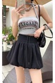 Korean Casual Flower Bud Skirt for Women 2025 Summer High Waist Drawstring Sports Sweater Skirt Hot Girl A-Line Puffy Short Skirt - Black