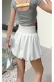 Korean Casual Flower Bud Skirt for Women 2025 Summer High Waist Drawstring Sports Sweater Skirt Hot Girl A-Line Puffy Short Skirt - White
