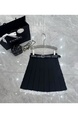 Black Pleated Skirt for Women Lace Stitching Temperament Summer New Style All-Match High Waist A-Line Suit Short Skirt Half-Length Skirt - Black