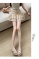 Beige Real Shot Design Niche Bow Pleated Skirt Female Summer Slim Ballet Style Puffy Cake Short Skirt - Beige