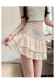 Beige Real Shot Design Niche Bow Pleated Skirt Female Summer Slim Ballet Style Puffy Cake Short Skirt - Beige