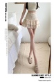 Beige Real Shot Design Niche Bow Pleated Skirt Female Summer Slim Ballet Style Puffy Cake Short Skirt - Beige