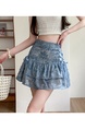 Light Blue Real Shot Design Niche Bow Pleated Skirt Female Summer Slim Ballet Style Puffy Cake Short Skirt - Light Blue