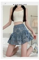 Light Blue Real Shot Design Niche Bow Pleated Skirt Female Summer Slim Ballet Style Puffy Cake Short Skirt - Light Blue