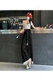 Black Women's Lace Frayed Stitching Cotton and Linen Wide-Leg Pants Summer New Cropped Straight Pants High Waist Drooping Drawstring Casual Pants - Black