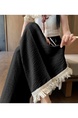 Black Women's Lace Frayed Stitching Cotton and Linen Wide-Leg Pants Summer New Cropped Straight Pants High Waist Drooping Drawstring Casual Pants - Black