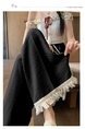 Black Women's Lace Frayed Stitching Cotton and Linen Wide-Leg Pants Summer New Cropped Straight Pants High Waist Drooping Drawstring Casual Pants - Black
