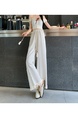White Women's Lace Frayed Stitching Cotton and Linen Wide-Leg Pants Summer New Cropped Straight Pants High Waist Drooping Drawstring Casual Pants - White