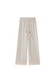 White Women's Lace Frayed Stitching Cotton and Linen Wide-Leg Pants Summer New Cropped Straight Pants High Waist Drooping Drawstring Casual Pants - White