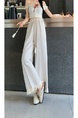 White Women's Lace Frayed Stitching Cotton and Linen Wide-Leg Pants Summer New Cropped Straight Pants High Waist Drooping Drawstring Casual Pants - White