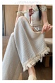 White Women's Lace Frayed Stitching Cotton and Linen Wide-Leg Pants Summer New Cropped Straight Pants High Waist Drooping Drawstring Casual Pants - White