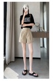 Real Shot Spot Summer New Ice Silk Shorts A-line Wide Leg Pants High Waist Slimming Silky Glossy Casual Pants for Women - Beige