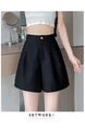 Real Shot Spot Summer New Ice Silk Shorts A-line Wide Leg Pants High Waist Slimming Silky Glossy Casual Pants for Women - Black