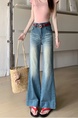 Real Shot Cost-Effective# High Waist Straight Slightly Flared Denim Trousers Women's Stretch Slim Fit Retro Washed Loose Wide Leg Pants - LIGHT BLUE