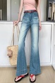 Real Shot Cost-Effective# High Waist Straight Slightly Flared Denim Trousers Women's Stretch Slim Fit Retro Washed Loose Wide Leg Pants - LIGHT BLUE