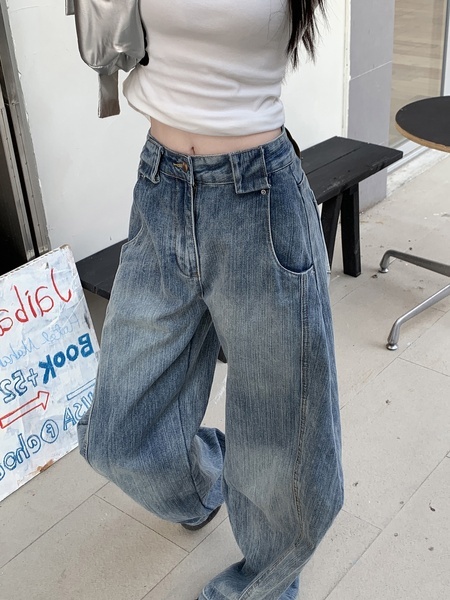 Machete Jeans for Women American Fashion Brand Loose Casual Straight-Leg Wide-Leg Pants - LIGHT BLUE