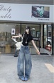 Machete Jeans for Women American Fashion Brand Loose Casual Straight-Leg Wide-Leg Pants - LIGHT BLUE