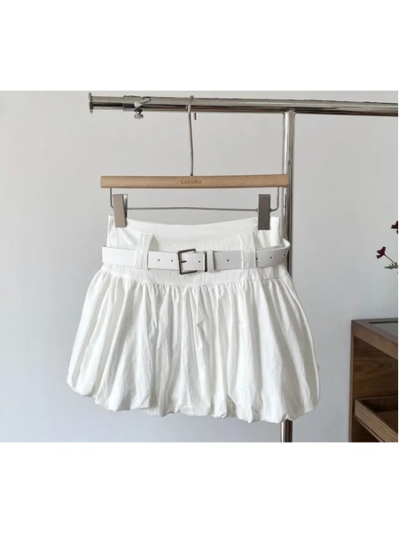 White Lantern Shorts Skirt Female 2025 Summer New Bubble Bud Umbrella Skirt - High Waist A-Line Skirt