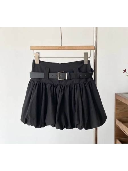 Black Lantern Shorts Skirt Female 2025 Summer New Bubble Bud Umbrella Skirt - High Waist A-Line Skirt