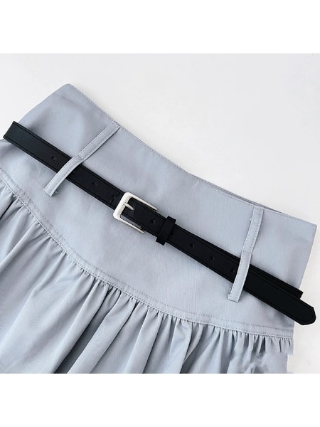 2025 Summer New High Waist Anti-Exposure Light Blue A-Line Skirt Female Korean Version of All-Match Puffy Short Skirt with Belt