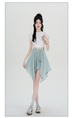 Design Sense Ice Silk Cotton Linen Irregular Light Blue Skirt Women's New Style All-Match Slim Short Skirt Hip Cover Casual Skirt with Belt