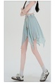 Design Sense Ice Silk Cotton Linen Irregular Light Blue Skirt Women's New Style All-Match Slim Short Skirt Hip Cover Casual Skirt with Belt