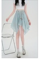 Design Sense Ice Silk Cotton Linen Irregular Light Blue Skirt Women's New Style All-Match Slim Short Skirt Hip Cover Casual Skirt with Belt