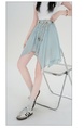 Design Sense Ice Silk Cotton Linen Irregular Light Blue Skirt Women's New Style All-Match Slim Short Skirt Hip Cover Casual Skirt with Belt