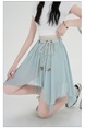Design Sense Ice Silk Cotton Linen Irregular Light Blue Skirt Women's New Style All-Match Slim Short Skirt Hip Cover Casual Skirt with Belt