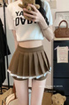 Brown Lace Patchwork Skirt for Women in Spring, College Style, A-Line Pleated Skirt, Small Size, Slimming Skirt Pants