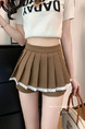 Brown Lace Patchwork Skirt for Women in Spring, College Style, A-Line Pleated Skirt, Small Size, Slimming Skirt Pants