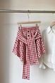 Red and White Plaid Large Size All-Match Irregular Skirt for Women, Spring and Summer New High Waist Slimming A-Line Lace-Up Short Skirt