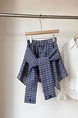 Blue and White Plaid Large Size All-Match Irregular Skirt for Women, Spring and Summer New High Waist Slimming A-Line Lace-Up Short Skirt