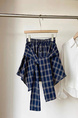 Navy Blue and Light Gray Plaid Large Size All-Match Irregular Skirt for Women, Spring and Summer New High Waist Slimming A-Line Lace-Up Short Skirt