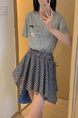 Navy Blue and White Korean Irregular Plaid Skirt for Women, 2025 Spring and Summer New Design Niche High Waist Slim A-Line Short Skirt