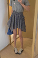 Navy Blue and White Korean Irregular Plaid Skirt for Women, 2025 Spring and Summer New Design Niche High Waist Slim A-Line Short Skirt