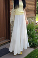 White Gentle Style High Waist Skirt, Women's Summer New Casual Loose Pleated Hem Slim Drape Long Skirt