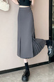 Charcoal Gray High Waist Fashionable Suit Skirt, Women's Spring and Summer Medium Long Slit Slim Pleated Skirt