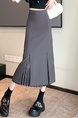 Charcoal Gray High Waist Fashionable Suit Skirt, Women's Spring and Summer Medium Long Slit Slim Pleated Skirt